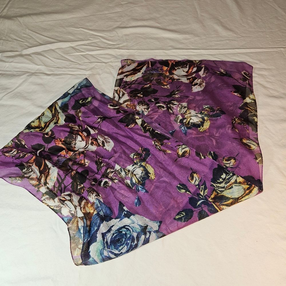 Sheer Purple Floral Scarf - Picture 6 of 7